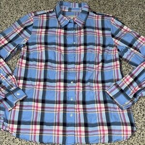 Women’s Talbots blue and pink plaid button down shirt size medium
